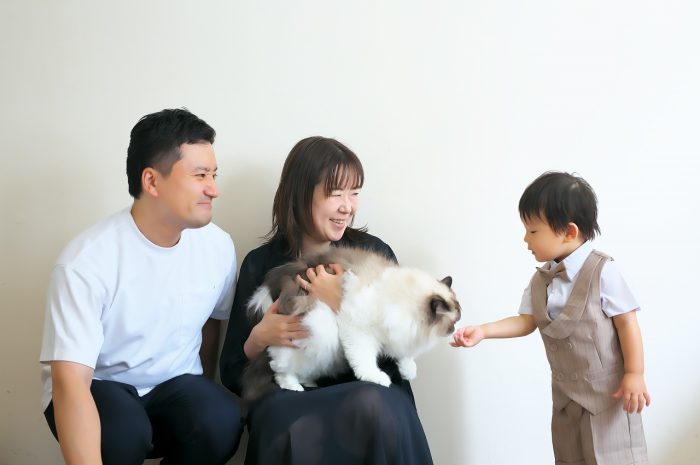 猫ちゃんと一緒に結婚10周年の記念撮影
